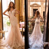 Wholesale 2020 New Dubai Luxury Beaded Mermiad Wedding Dress Sweetheart Cap Sleeve Wedding Gown Vestidos De Novia Applique Lace Button Back Bride