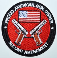 PROUD AMERICAN GUN OWNER new EMBROIDERED PATCH REVOLVER iron-on 2nd AMENDMENT