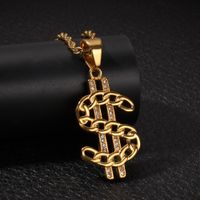 Wholesale Gold Diamond Stainless Steel US Dollar Symbol Pendant Cuban Chain Necklace for Men Hip Hop Rapper Chains Jewelry Gifts for Guys for Sale