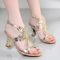 Wholesale Hot Sale New Rhinestone Sandals Crystal High Shoes Black Silver Gold Strappy Heels Sandales Femme cm blue