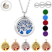 Wholesale 20 mm tree of life essential oil diffuser necklace for women rose gold l stainless steel perfume pendant