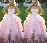 Wholesale Simple Blush Country Cheap Quinceanera Prom Dresses Ball Gown Ruffles Sweetheart Corset Crystal Ribbon Sweet Dress Vestidos Anos