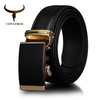 Wholesale Cowather Cow Leather Men Belts Gold Automatic Ratchet Buckle Fashion Luxury Dress Belts For Men Waist Brown Black Cz049 Y19051803