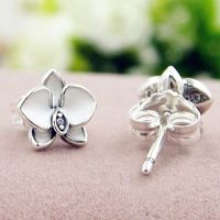 Wholesale Summer Solitaire Magnolia Stud Earrings for Pandora Sterling Silver with original box with logo high quality ladies earrings gift