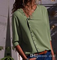 Wholesale 2018 The New T shirt autumn hot sale explosions fashion color button irregular oblique collar long sleeved blouse shirt WGNVTX24