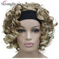 Wholesale strongbeauty short curly synthetic with headband women blue gray black red blonde brown wigs half wig for lady