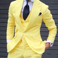 Wholesale Custom DesignNew Handsome Peakedl Lapel One Button Bright Yellow Wedding Men Best Suits Tuxedos Men Party Groomsmen Suits Jacket Pants Tie