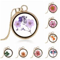 Wholesale Pendant Necklace Fashion Pretty Romantic Crystal Glass Floating Locket Dried Flower Plant Pendant Chain Necklace Flower Locket Necklaces