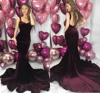 Wholesale Burgundy Velvet Backless Mermaid Formal Evening Dresses Plus Size Sweep Train Cheap Prom Special Occasion Gowns