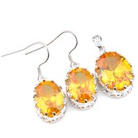 Wholesale LuckyShine Vintage Royal Style Citrine Zircon Oval Women s Jewelry Set Earring Pendants Silver Pure handmade Mother s Day Gift