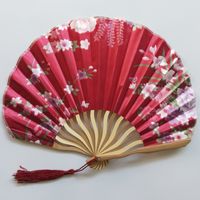 Wholesale Wedding Fan Vintage Bamboo Folding Hand Held Flower Shell Shape Fan Japanese Style Fan Party Gifts for Lady Mother Day Colors