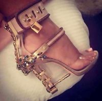 Wholesale Hot Sale Summer Luxury Designer PVC Gladiator Sandals Padlock Bejeweled Ankle Strap Rhinestone Sandal
