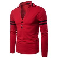 Wholesale Red V Neck Polo Shirt Men Patchwork Mens Polo Shirts Slim Fit Long Sleeve Polos Shirt Male Polo Homme B12