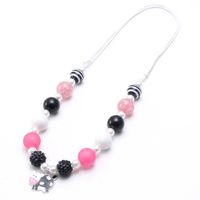 Wholesale Cute Cow Pendant Necklace Animal Jewelry For Baby Girls Chunky Bubblegum Beads Necklace DIY Adjust Rope Kids Gift