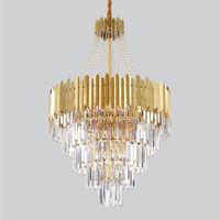 Wholesale Contemporary K9 crystal chandelier lighting gold stainless steel long pendant chandeliers for duplex building penthouse stairs