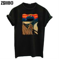 Wholesale Famous painting shouting screaming gingerbread man sesame street cookie monster spoof short sleeved women s t shirt top CA3WC36