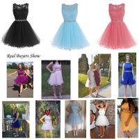 Wholesale Sweet Short Prom Dresses Lace Appliques with Crystal Beads Puffy Tulle Cocktail Party Dresses Little Black Graduation Homecoming Gowns