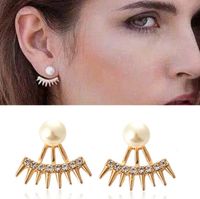 Wholesale New Punk Pearl Stud Front and Back Two Sided Pointed Diamond Studs Earrings for Women Models Fashion Jewelry Manufacturers
