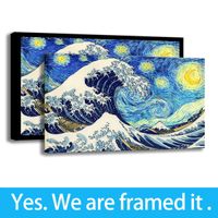 Wholesale The Great Wave Off Kanagawa Art Home Decor Starry Night HD Print Canvas Oil Painting Ready To Hang Fraemd