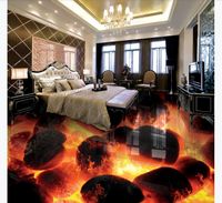 Customized 3d Self Adhesive Floor Photo Mural Wallpaper Stone Burning Fire 3d Stereo Bathroom Living Room Waterproof Floor Tiles