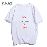 Wholesale E BAIHUI Custom LOGO T shirts Cotton OEM Design Men s Pure Color Round Neck Short Sleeved Summer Logo Free DIY Printed Tshirt T