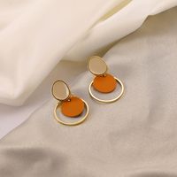 Wholesale S925 silver pin geometric circle Morandi niche coffee color disc net red earrings Hong Kong style retro earrings