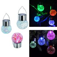 Wholesale Solar Powered Color Changing outdoor led light ball Crackle Glass LED Light Hang Garden Lawn Lamp Yard Decorate Lamp LJJZ437