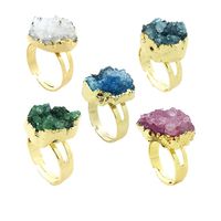Wholesale Mixed Colors Crystal Druzy Cluster Ring Gold Druzy Raw Gemstone Rough Natural Glittery Irregular Adjustable Rings Healing Stone Quartz
