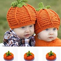 Wholesale Cute Kids Pumpkin Knitted Hat Fashion Winter Warm Soft Children Crochet Beanies Caps Halloween Party Photography Props Cap TTA1799