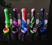 Wholesale Colorful Hookahs Silicone Nectar Collectors Kits With mm Quartz Nail Wax Container Oil Dab Rigs NC Kit Dab Draw Pipes