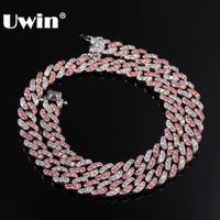 Wholesale UWIN mm Iced Out Women Choker Necklace Silver rose Gold Cuban Link With White Pink Cubic Zirconia Chain Jewelry