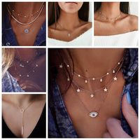 Wholesale Trendy Gold Multilayer Mom Necklaces Boho Crystal Eye Star Water Drop Pendant Africa Necklaces for Women Choker Jewelry