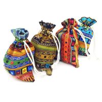 Wholesale 12pc Egyptian Style Jewelry Coin Pouch Print Drawstring Gift Bag Cotton Sachet Candy Travel Purse Ethnic