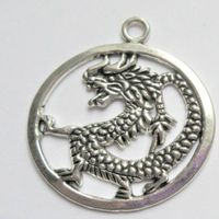 Wholesale 100pcs Tibetan Silver Chinese Dragon Charms Round Dragon Pendants DIY Jewelry for Necklace Bracelet Keyring Bag Accessaries Friendship Gift