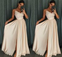 Wholesale Champagne Prom Dresses Modest Evening Wear Formal Gowns Party Black Couple Day Plus Size Spaghetti Straps Side Split A line Cheap