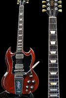 Wholesale Custom Angus Young Wine Cherry Red SG Electric Guitar Engraved Lyre Vibrola Maestro tremolo ABR Tune O Matic bridge Pearl trapezoid inlay