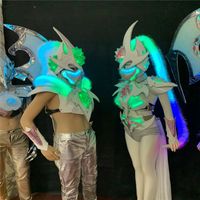 Wholesale Q14 Cosplay stage dance led costumes catwalk perform RGB colorful light armor outfits fur robot suit luminous glwoing outfit dj party wears