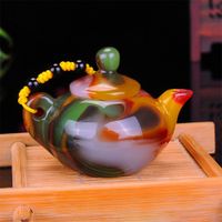 FINE CHINESE COLLECTABLE OLD JADE HANDWORK ARMORED DRAGON LEO TEA POT ORNAMENT