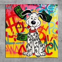Wholesale Alec Monopoly Graffiti Handcraft Oil Painting on Canvas quot Cute dog quot home decor wall art painting inch no stretched