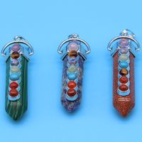 Wholesale Seven Chakra Pendants for Necklace Natural Crystal Stone Hexagonal Prism Column Pendant for DIY Jewelry Accessories Making Bullet Charms