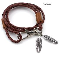 Wholesale Alloy leather bracelet cuff feather surf package adjustable feather leather bracelet unisex pieces color mixing