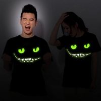Wholesale Black Noctilucent Print Dark Devil Cheshire Cat Night Light Short Sleeve Mens Womens Novelty Funny Luminous T Shirt Summer Clothing Designer