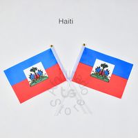 Wholesale Haiti Banner Pieces x21cm Flag Polyester Flags With Plastic Flagpoles For Celebration Decoration Haiti