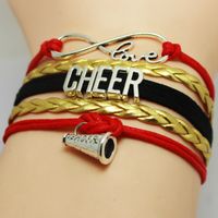Wholesale Infinity Love Heart Megaphone Cheer Mom Cheer leader Cheering Squad Team Charm Girls Leather Wrap Bracelets for Women Men Jewelry