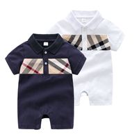 Wholesale Summer Baby Boys Romper Fashion Plaid Lapel Short Sleeve Infant Jumpsuit Cute Lattice Newborn Cotton Casual Onesie Y1598