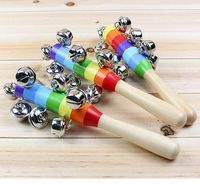 Wholesale Baby Rainbow Toy kid Pram Crib Handle Wooden Activity Bell Stick Shaker Rattle p l