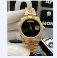 Wholesale Fashion Men Watch Diamond Bezel Black Dial Gold Stainless Steel Bracelet Asia Automatic Luxury Wristwatch