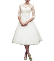 Wholesale Beach Wedding Dresses for Bride Long Sleeves Lace Short Tea Length Wedding Dress Gown Plus Size