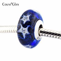 Wholesale Starry Night Sky CZ Beads Fits Pandora Charms Bracelets Murano Glass Charm Beads For Jewelry Making Sterling Silver Jewelry