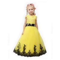 Wholesale Flower Girl Dress Yellow Lace Tulle First Communion Dresses For Girls Puffy Pageant Dress Ball Gown Kids Prom Dress
